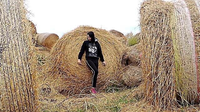 Amazing solo model drives herself crazy with a toy outdoors
