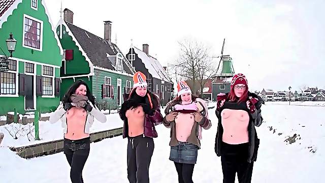 Euro teens get filmed while practicing winter sports in the nude