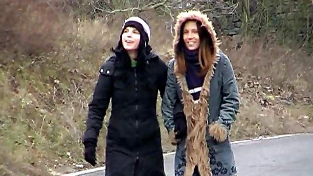 Hot Ffm anal threesome with a stranger on cold winter day