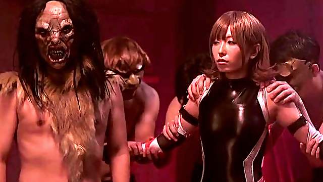 Vicious demons wreck the pussy of a hot Japanese babe