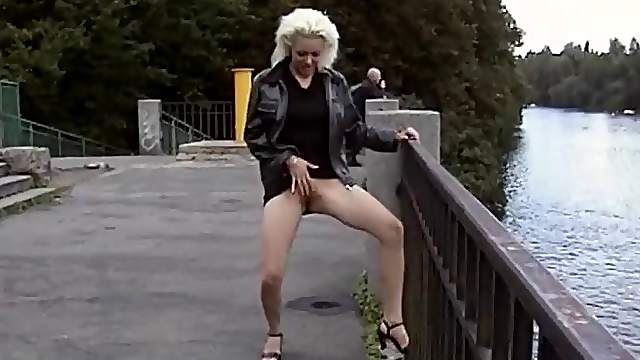 Bitches showing their cunts in public through pantyhose
