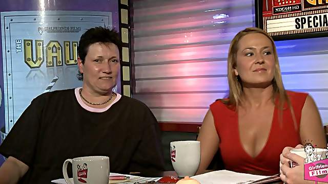 Shortly before the interview Candi-Girl gives her spouse an erotic long kiss