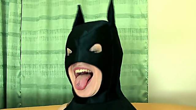 Batman wannabe fucks a small tit teen bitch and cums all over her