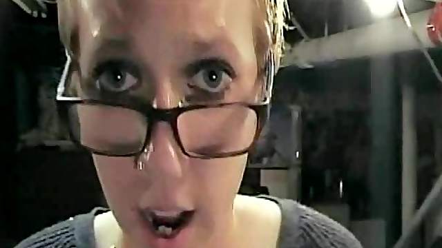 Blonde nerd blows the police officer and bends over for his dick