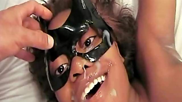 Classy ebony with big tits performing an awesome blowjob and swallows cum