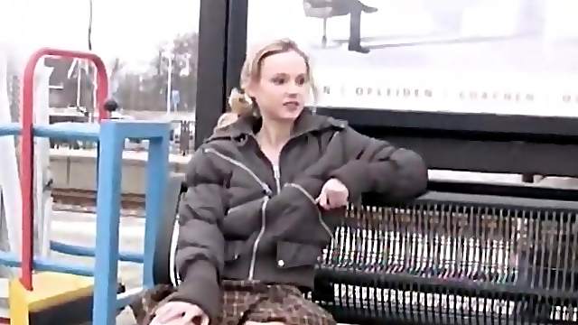 Bold teen exhbitionist flashes her tits and pussy on the train