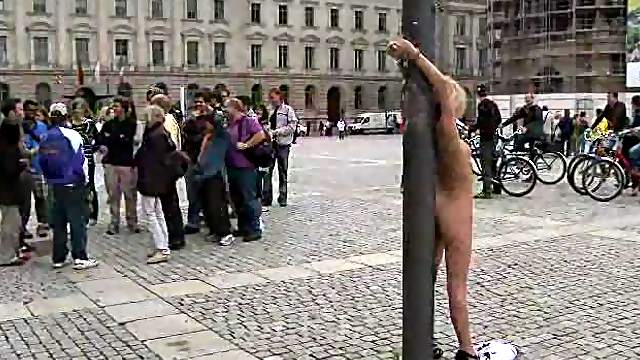 Pretty Blonde Gets Tied To A Pole Butt Naked Before Getting Fucked Blind Folded
