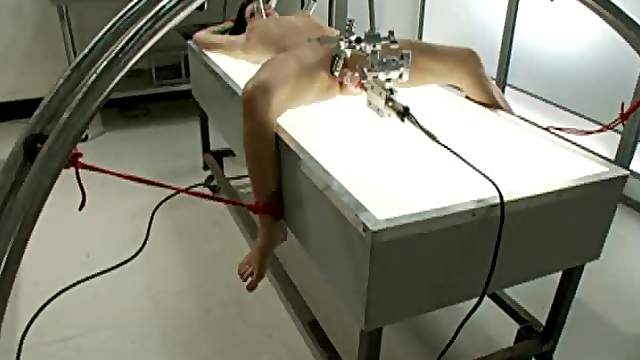 Pleasing A Horny Brunette With A Fucking Machine