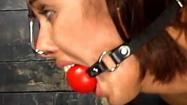 A Gag Ball and a Vibrating Dildo Abusing a Brunette In BDSM Vid