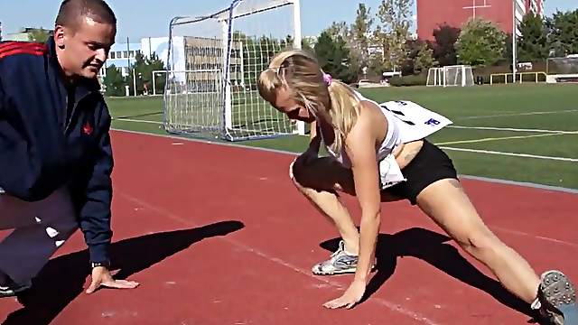 Her track coach works her out then fucks her in the locker room