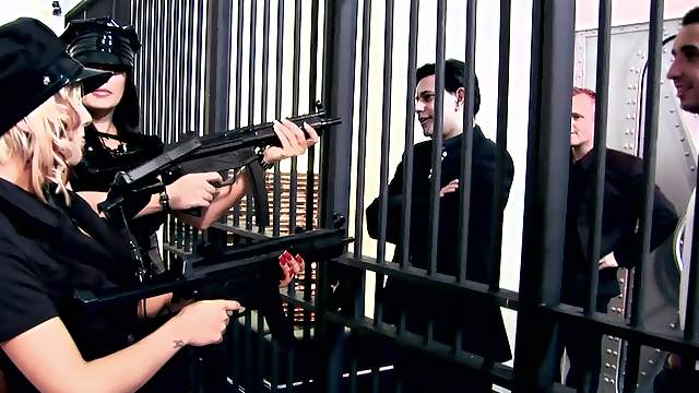 Two babes get nailed by several prisoners behind bars
