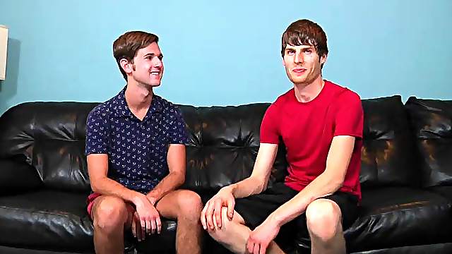 Twink guys strip down and fuck their brains out on the couch