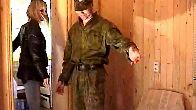 On leave this military guy lays the pipe to a horny blonde