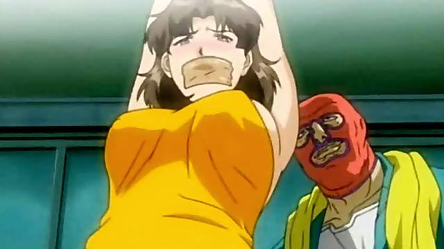 Bondage hentai with muzzle gets squeezed her bigboobs