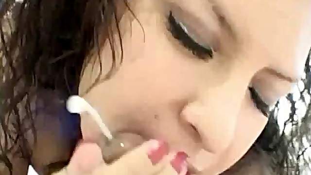 Amateur brunette sucking the biggest dick she's ever had