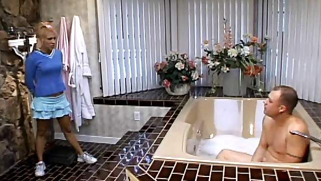 Blonde bitch takes off her short skirt and has her asshole fucked