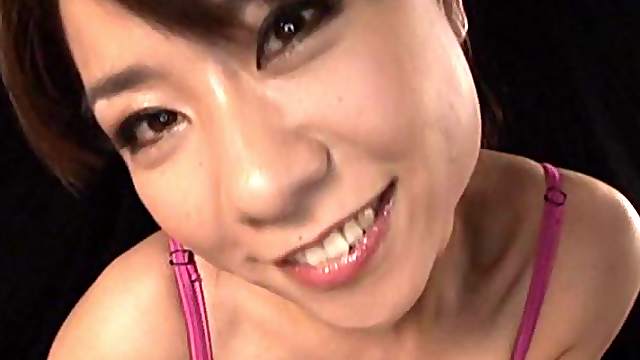 POV blowjob action as an Asian girls slobbers on his knob