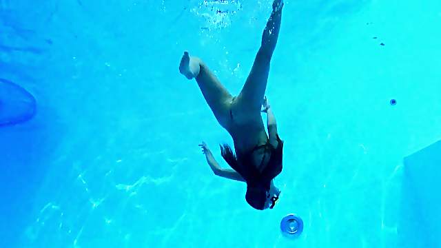 Dazzling teens decided for cave licking while swimming outdoor