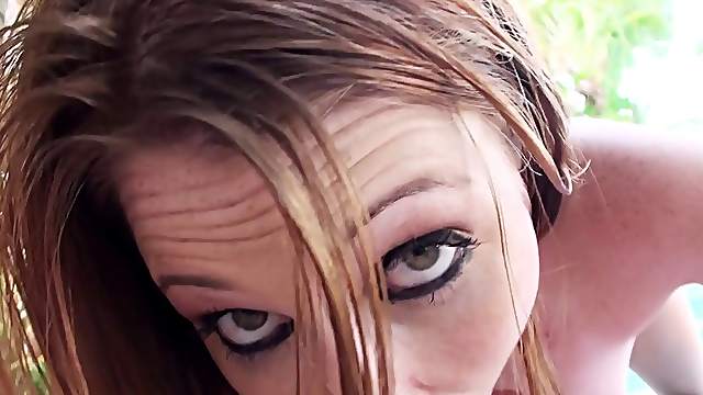 Sexy freckled redhead loves dick so much as she fucks outdoors