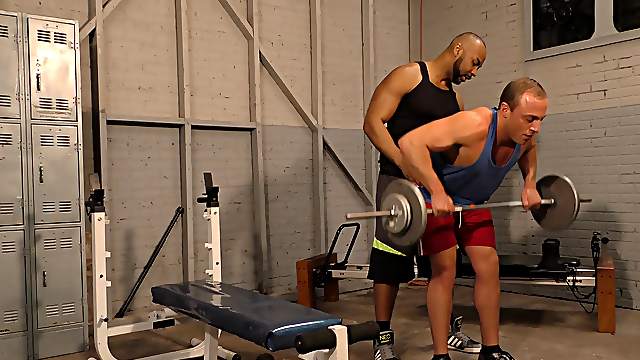 Muscular white guys stabbed by the black schlong in the gym