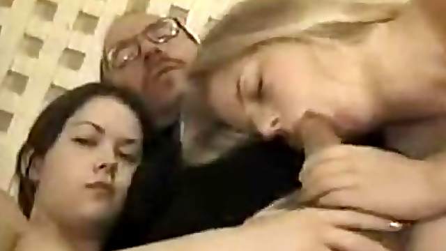 Fellow with glasses gets lucky with a couple of naughty chicks