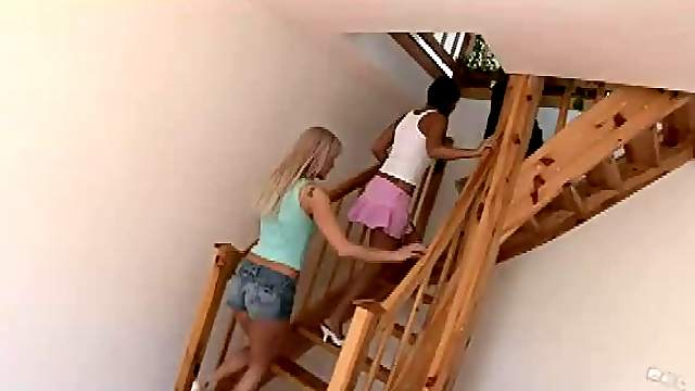 Brunette blonde teens Nataly Ellen hardcore threesome anal sex