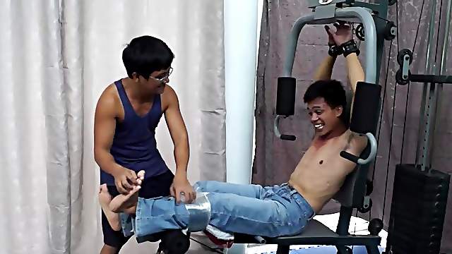 Asian Boy Argie Tickled On The Gym