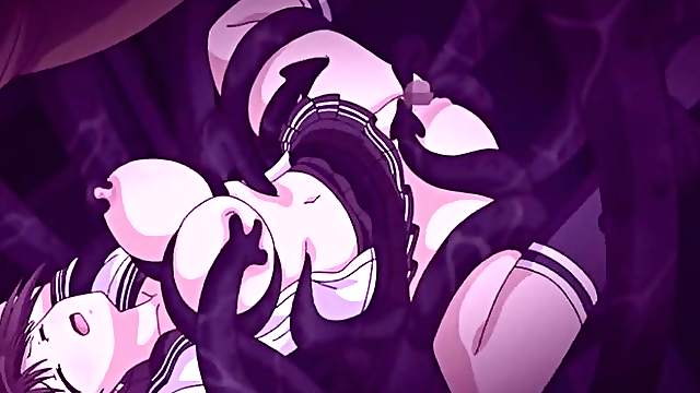 Japanese anime coeds group tentacles drilled