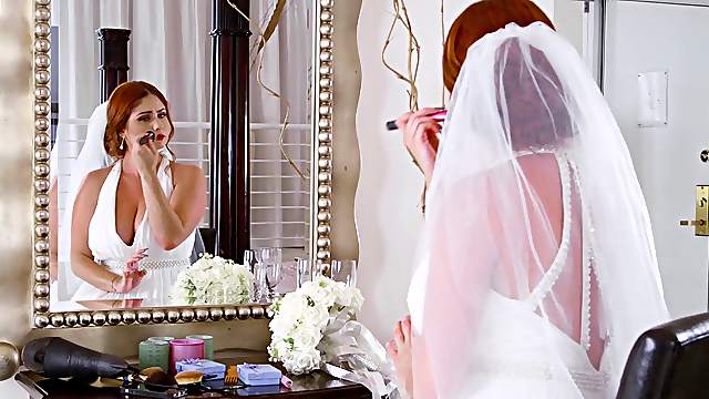 Chubby redhead bride Lennox gets her tasty muff plugged hard