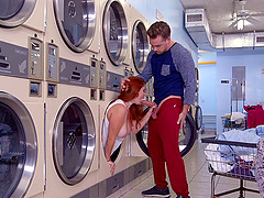 Thick redhead senorita having hardcore sex in the laundry room