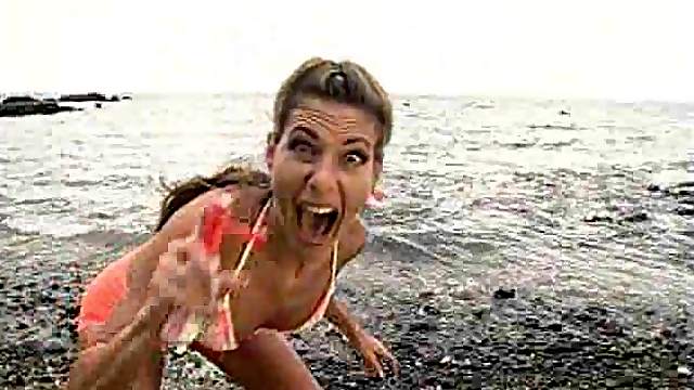 Alexandra Silk has a blast riding a cock on a great beach