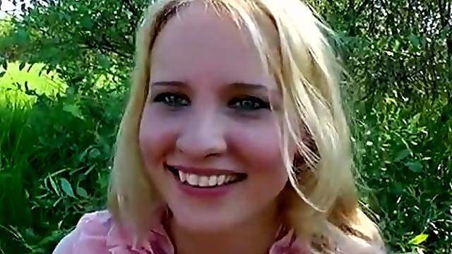 Cute blonde teen picked up