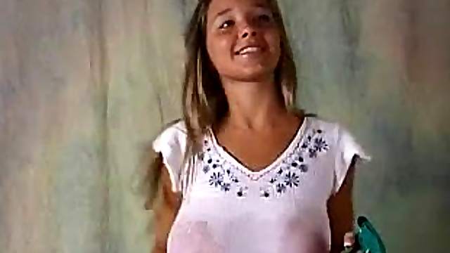 Busty teen with wet top