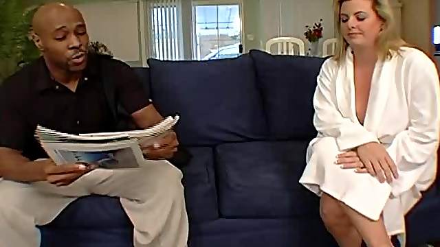 Blonde Kala masturbating then banged hardcore in interracial porn