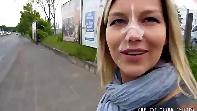 Submissive Amateur Girlfriend Public Facial