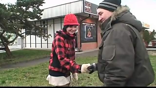 cute horny teen peeing and gets wild fucked in public by a horny old man