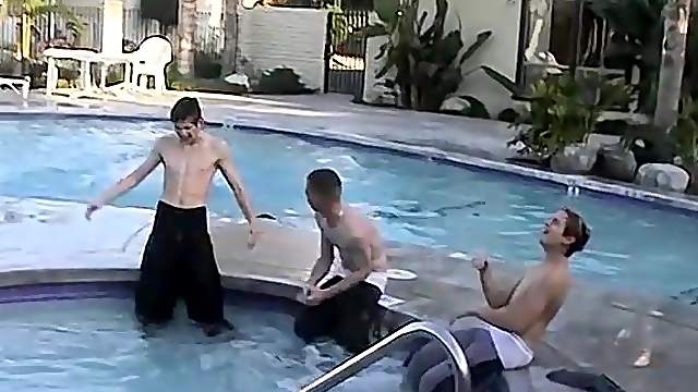 Behind the scenes of a playful spanking foursome by the pool