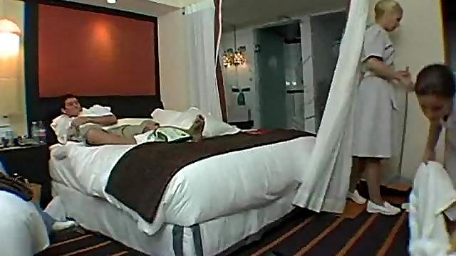 Horny Maids Have A Wild Foursome With Hotel Hosts