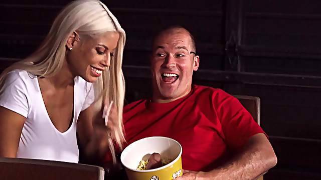 Bridgette B rides a guy's massive dick during a movie
