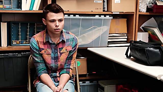 Twink shoplifter boy barebacked by security guard for stealing