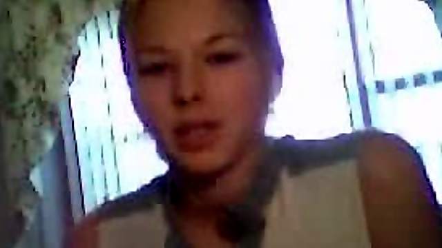 Blonde teen stripping and masturbating