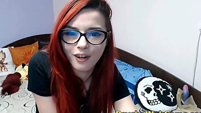 Nerdy Redhead Pounding her Pussy With Plug in Ass