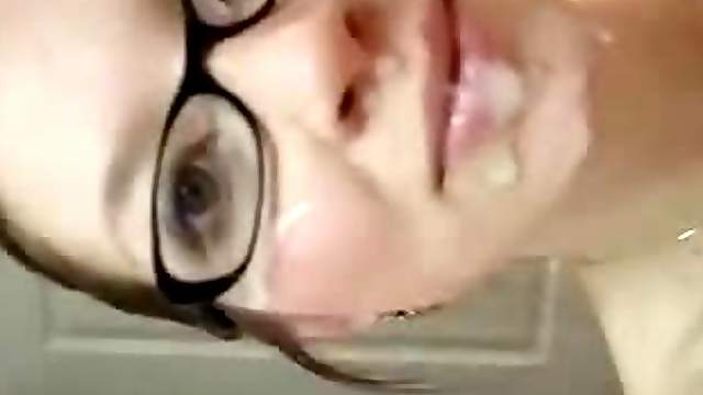 Kinky cumshot action with hottie wearing glasses