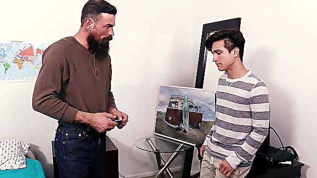 Daddy teaches virgin BF to suck and fuck