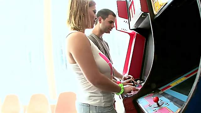 Two Guys Enjoy a Blonde's Big Knockers and Pussy in Threesome