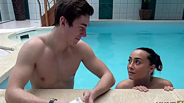 Brunette picked up and nicely fucked in private poolside