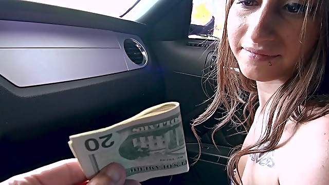 Kylie Rose gets talked into pleasing his fat cock in the car
