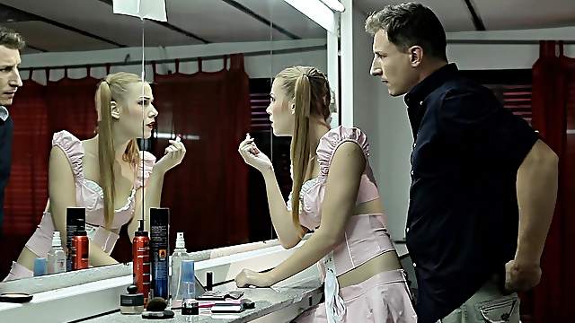 Beautiful Alexis Crystal moans while two guys bang her hard