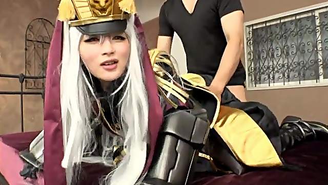 Japanese chick Hakii Haruka wears a costume while a friend fucks her