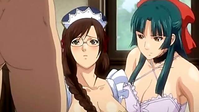 Busty hentai maids group oralsex and facial cumshot